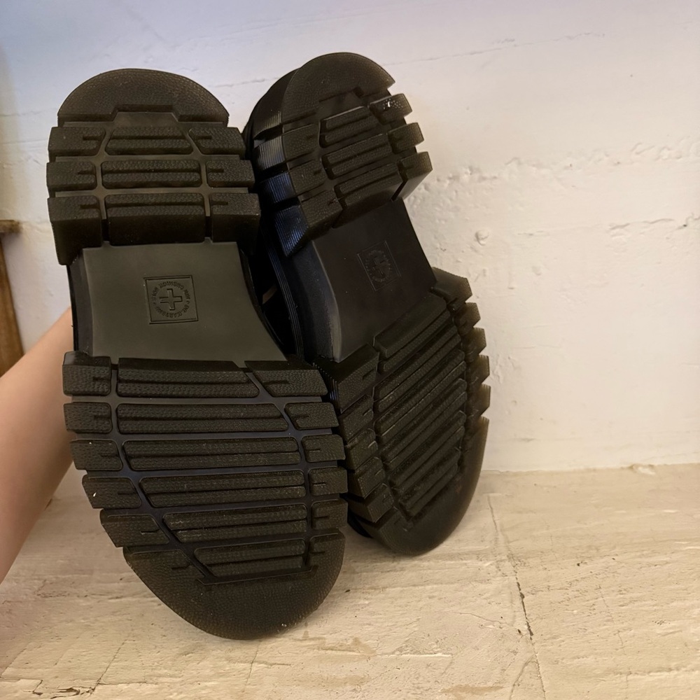 Dr. Martens Black Platform Sandals with Yellow Stitching - Picture 5 of 6